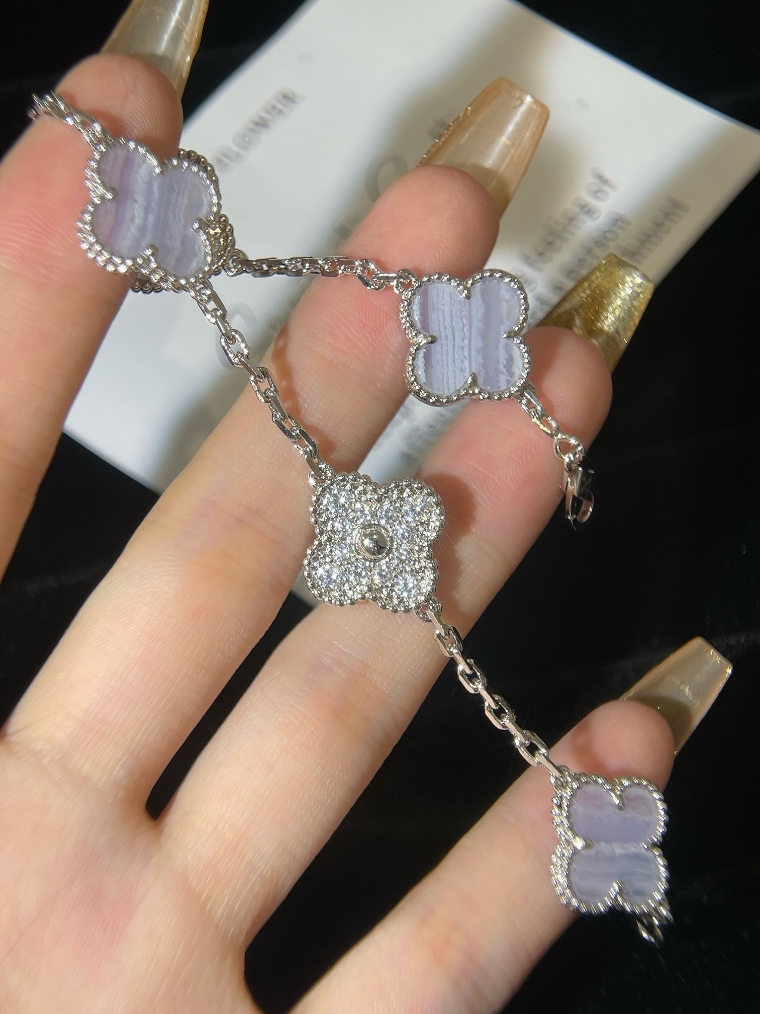 1.Alhambra Chalcedony 5 motifs Bracelet with Diamonds