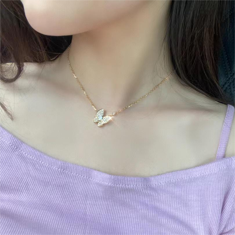 Two Butterfly pendant Necklace with Full Diamonds