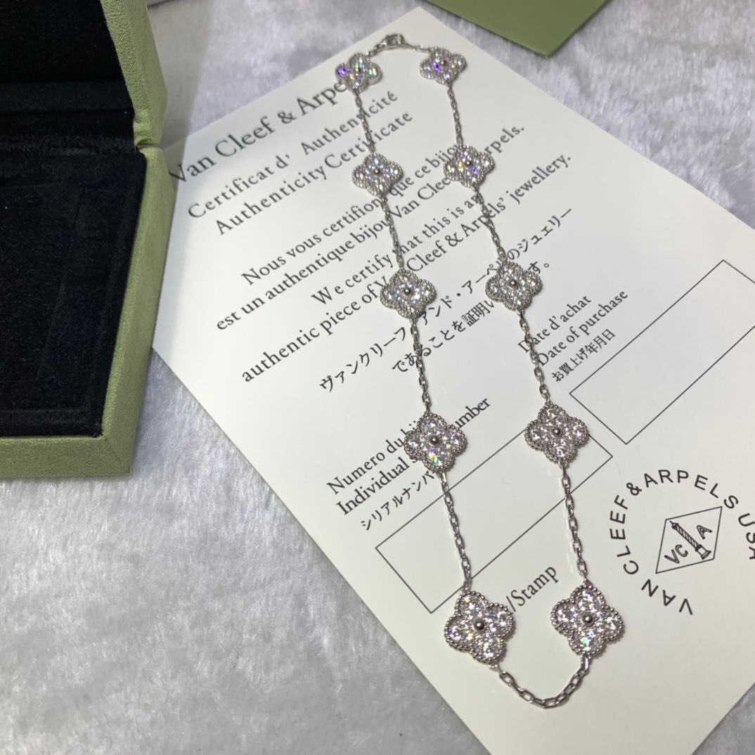Alhambra 10 Motifs Pendant Necklace with Full Diamonds