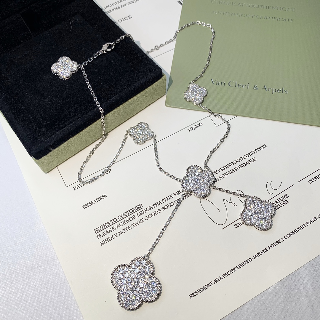 Alhambra 6 Motifs Pendant Necklace with Full Diamonds