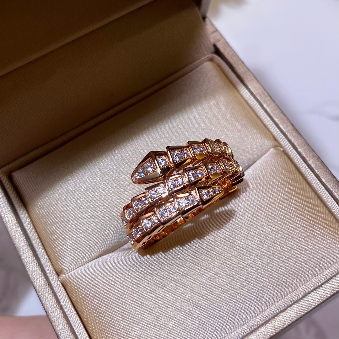 Serpenti Three Rows Snake Shape Ring with Full Diamonds