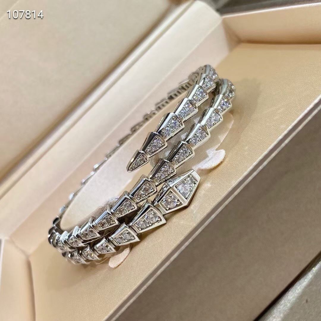Serpenti Two Rows Snake Shape Bracelet Full Diamonds
