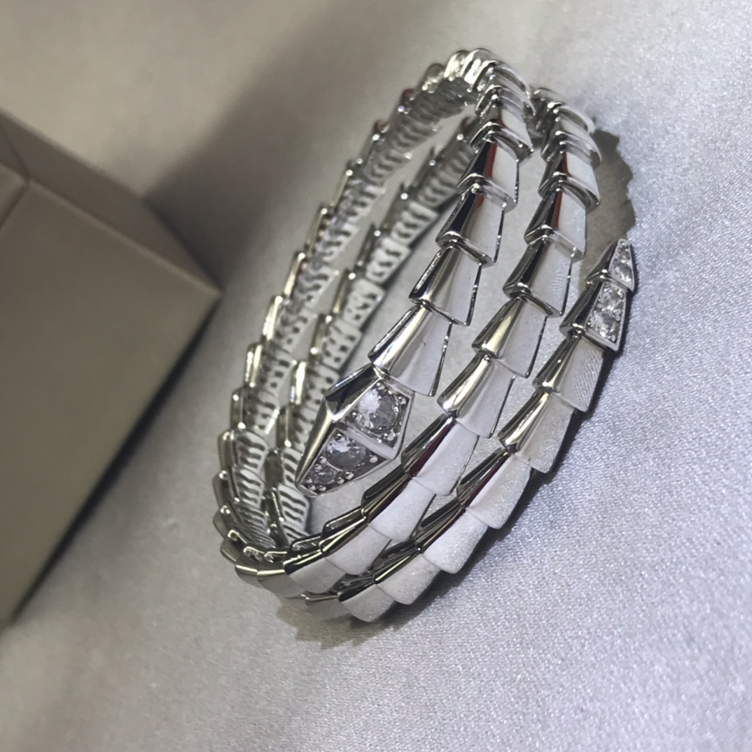 Serpenti Two Rows Snake Shape Bracelet With Diamonds
