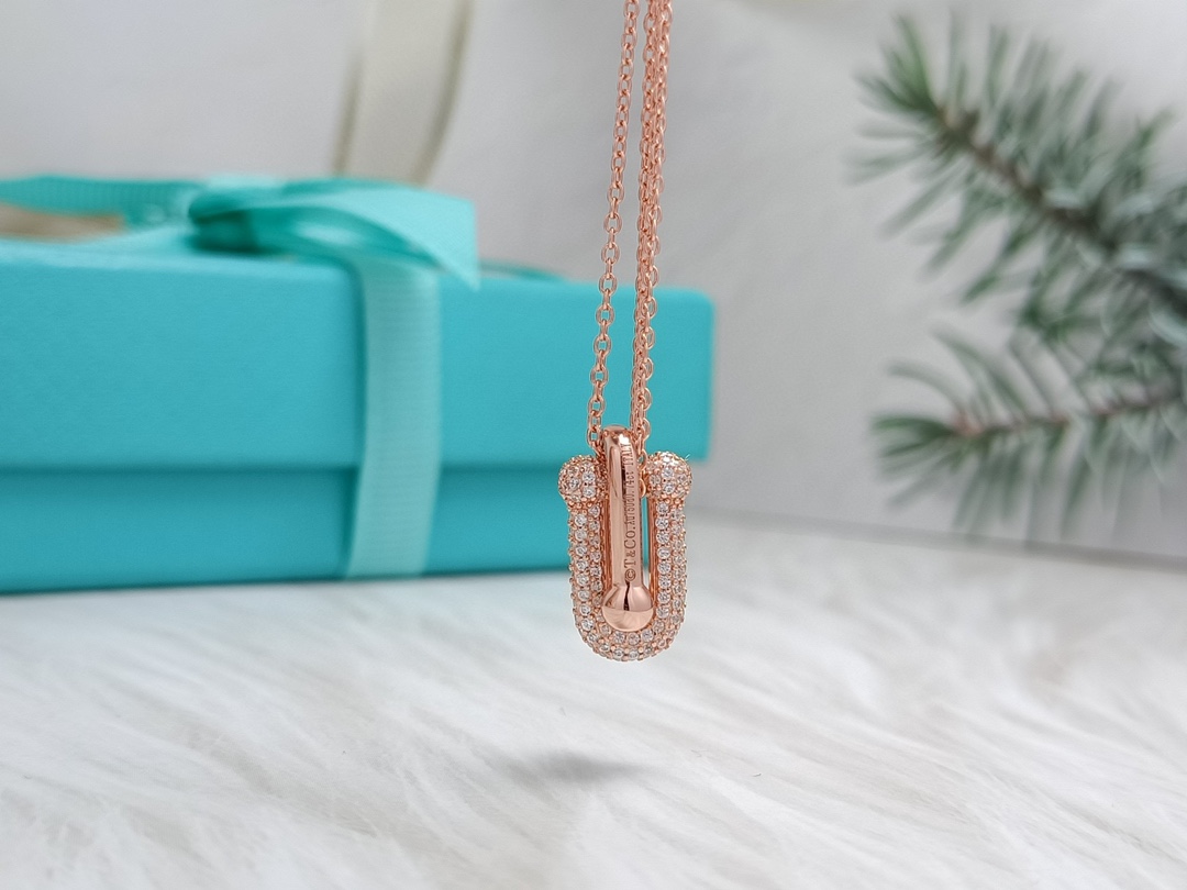 Horseshoe Clasp Pendant Necklace with Diamonds
