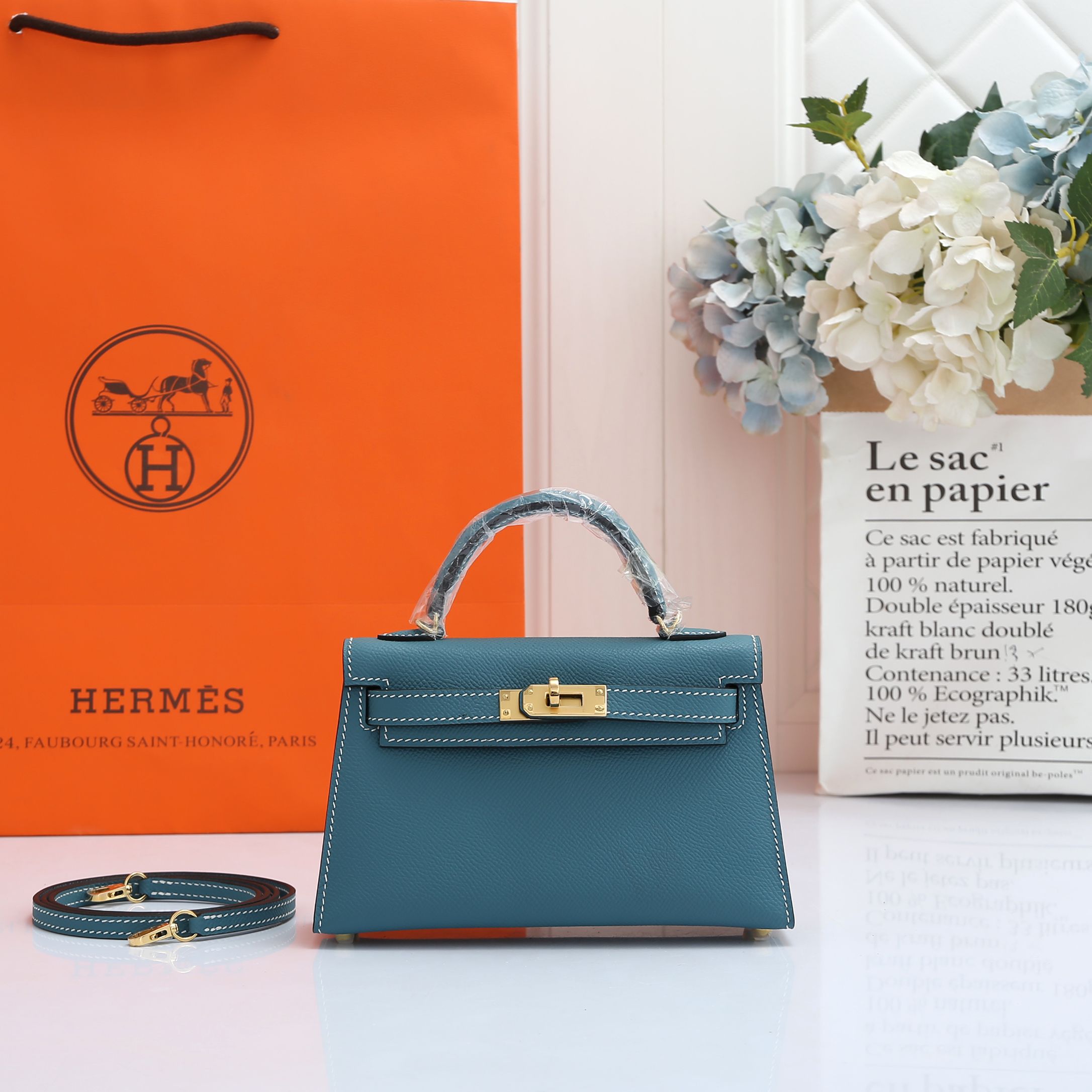 Birkin Bag 3 Blue 19CM