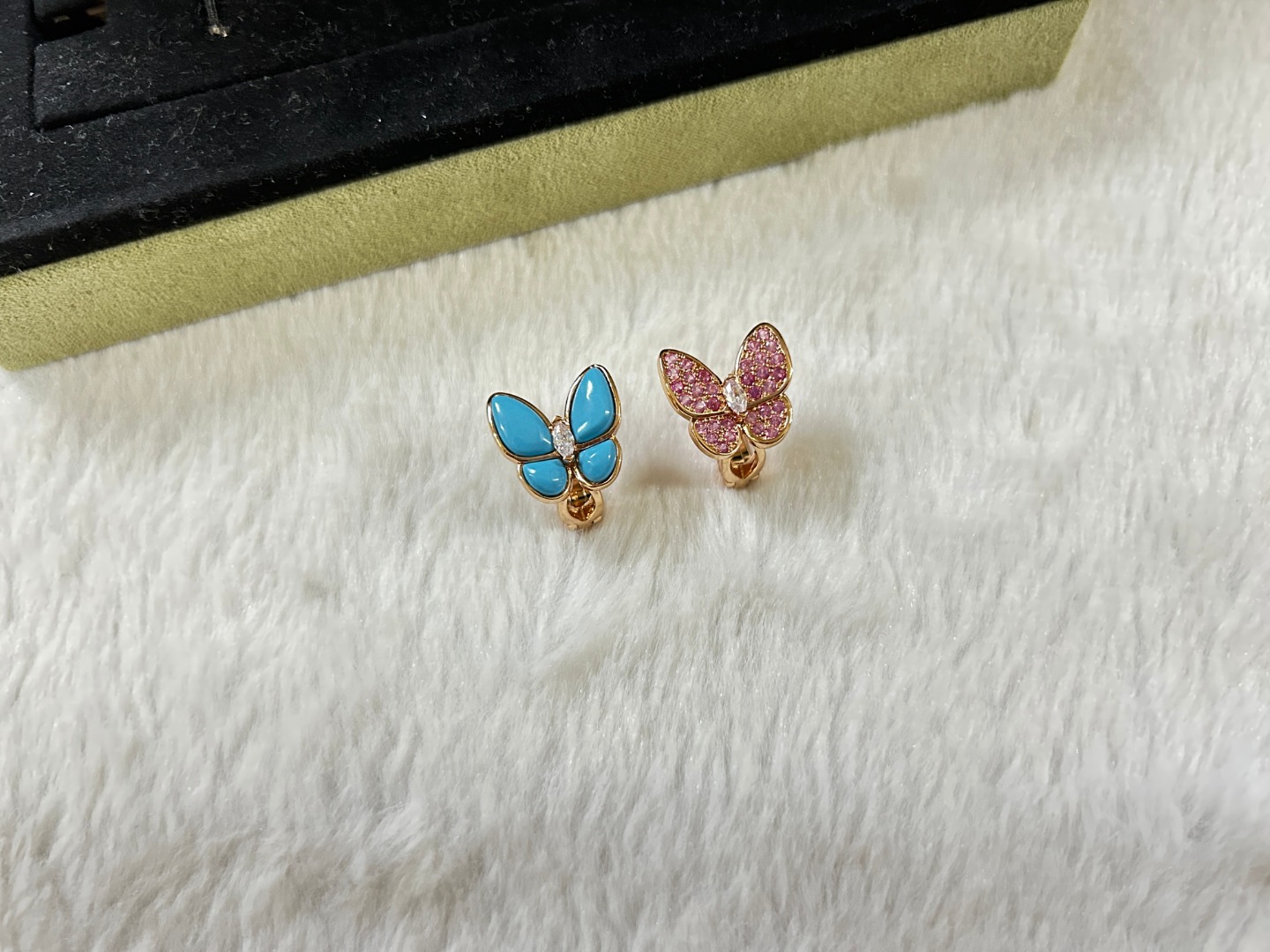 Turquoise Butterfly Earrings with Pink Diamonds
