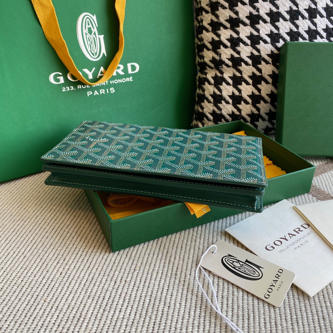 green Go*ard richelieu wallet a long wallet that fastens with a snap fastener