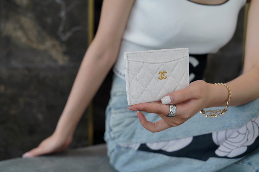 Ch*el classic card holder white cowhide imported channel custom calfskin