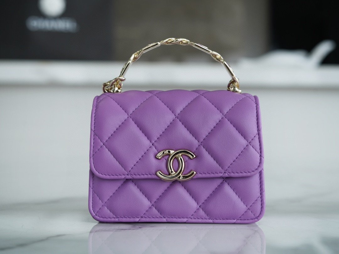 Ch*el enamel handle chain bag purple italy gr original lambskin
