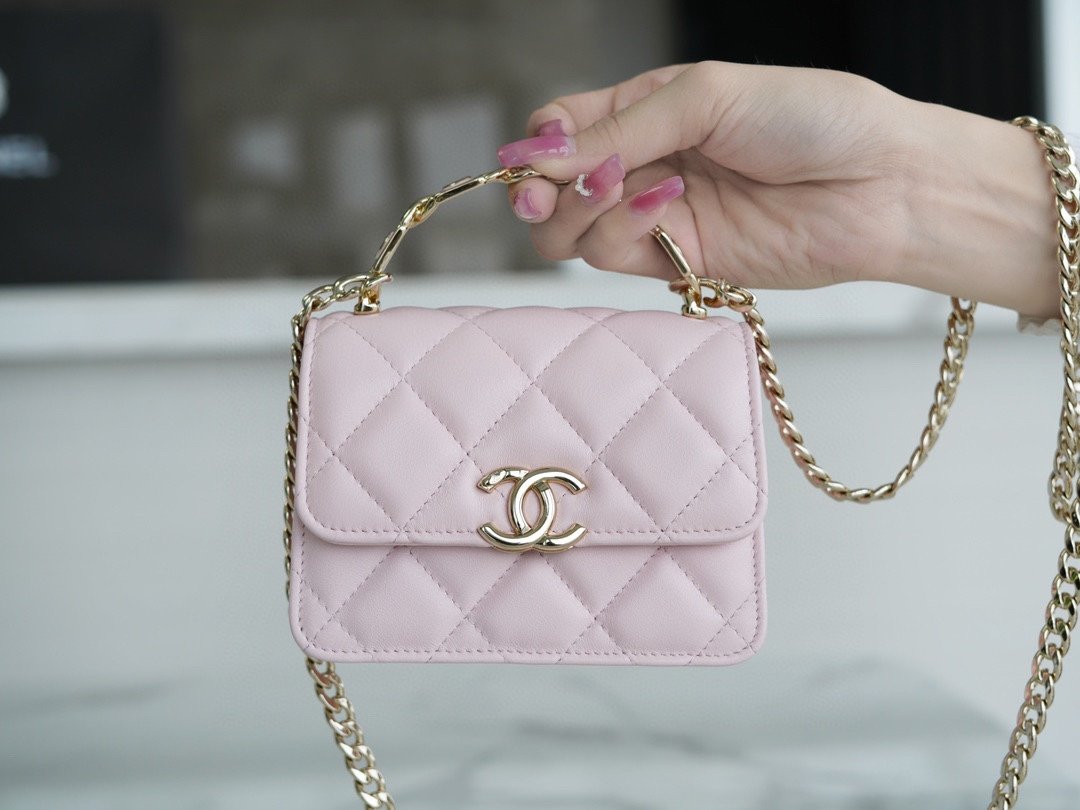 Ch*el enamel handle chain bag pink italy gr original lambskin