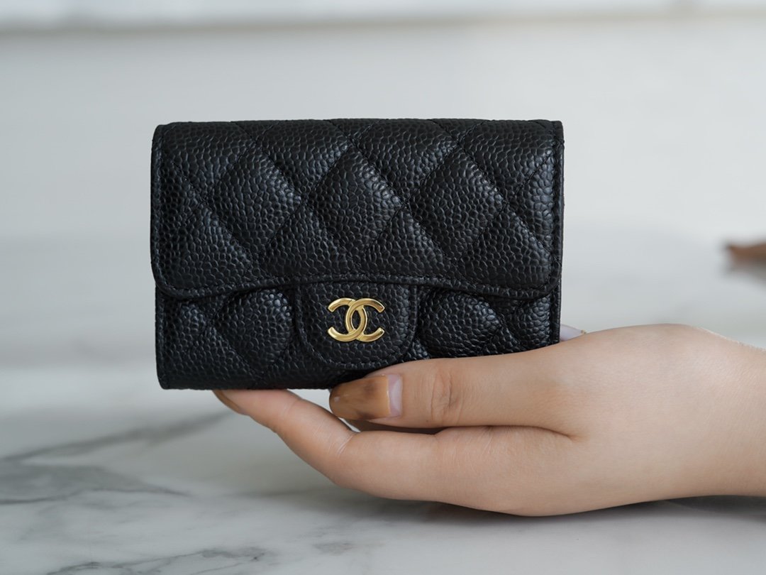 Ch*el classic card bag black gold imported from france original calfskin