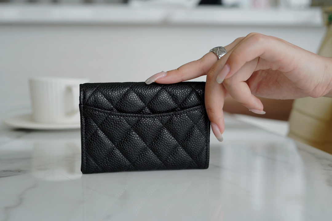 Ch*el clasicflap classic card holder (upgraded version) black and gold