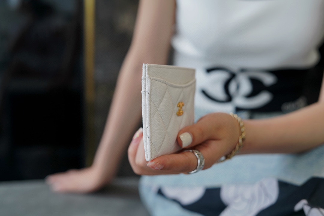 Ch*el classic card holder white cowhide imported channel custom calfskin