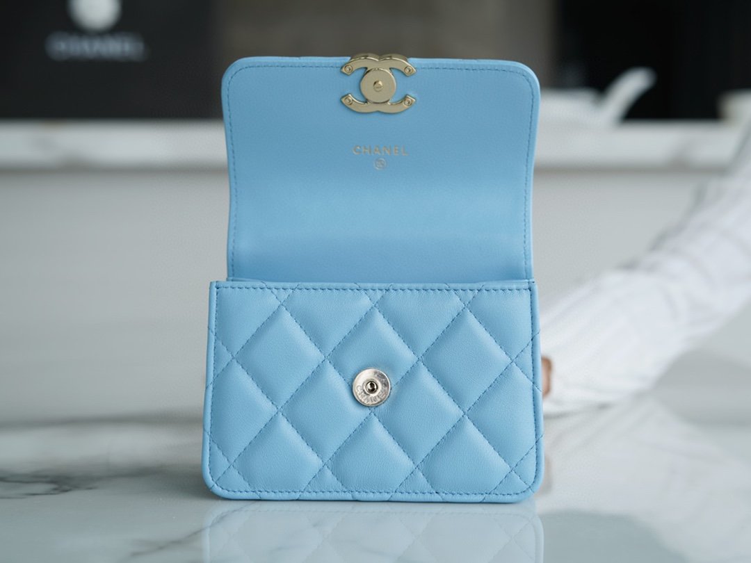 Ch*el enamel handle chain bag blue italy gr original lambskin