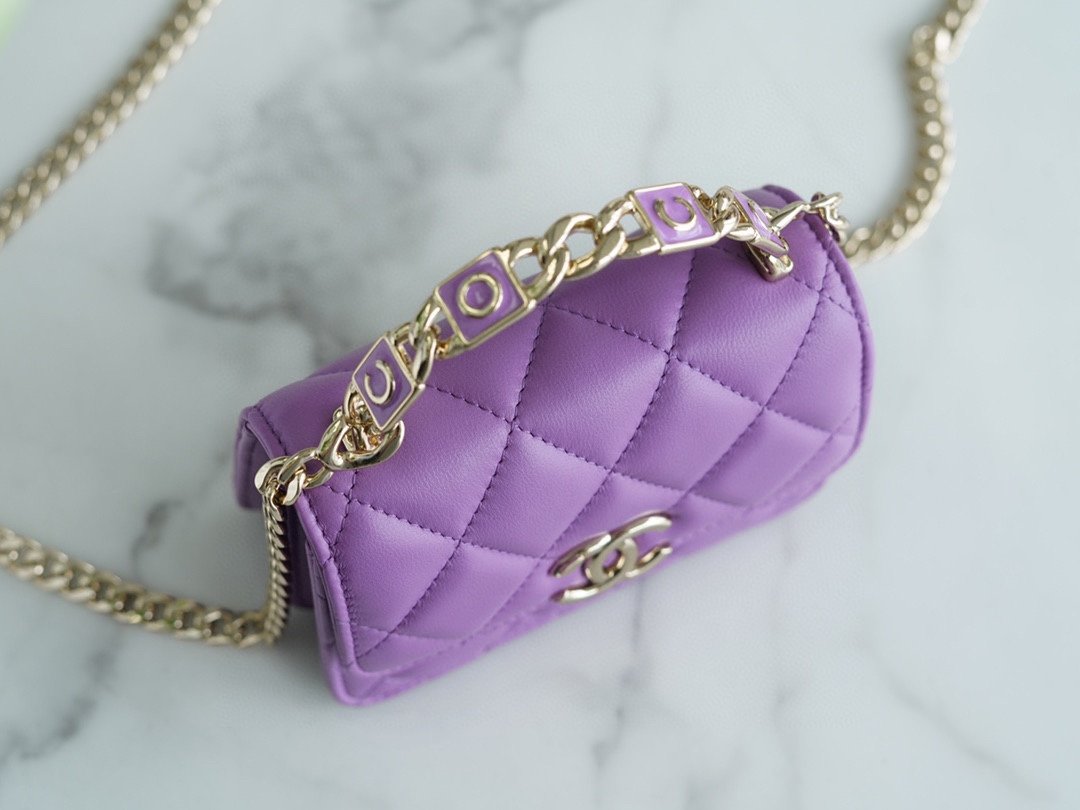 Ch*el enamel handle chain bag purple italy gr original lambskin