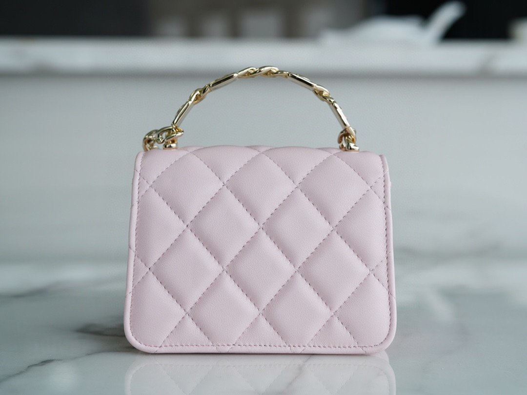 Ch*el enamel handle chain bag pink italy gr original lambskin