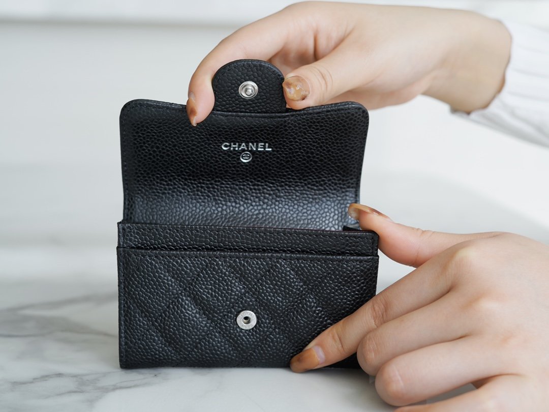 Ch*el classic card bag black silver imported from france original calfskin