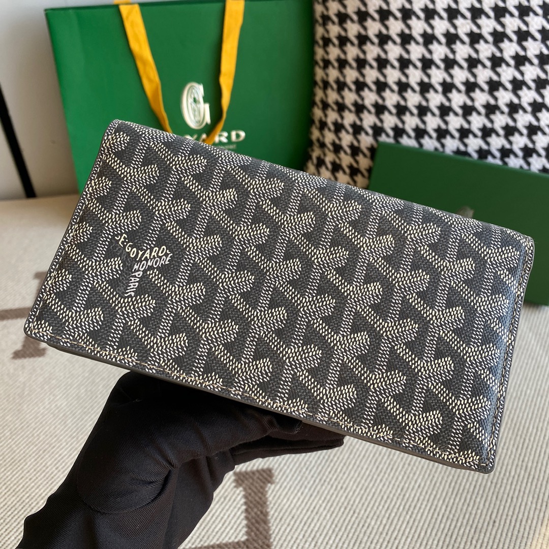grey Go*ard richelieu wallet a long wallet that fastens with a snap fastener