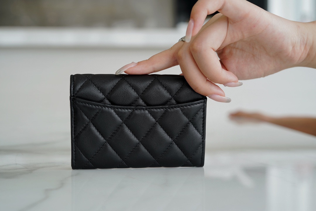 Ch*el clasicflap classic card holder (upgraded version) lambskin black gold