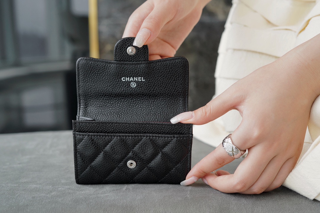 Ch*el clasicflap classic card holder (upgraded version) black and silver