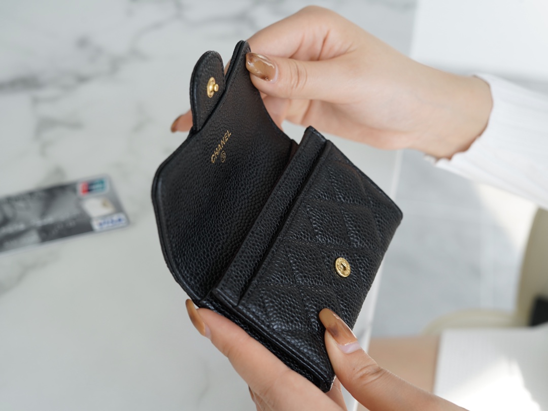 Ch*el classic card bag black gold made of imported original french calfskin