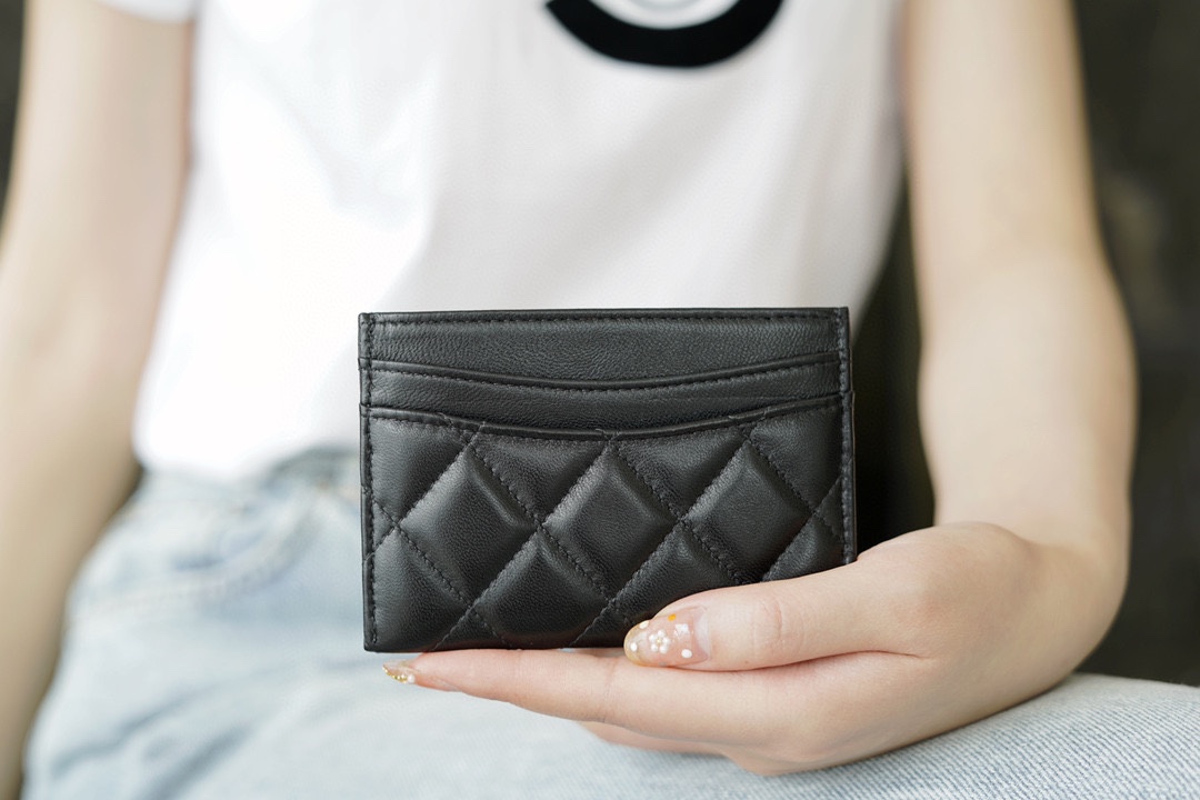 Ch*el classic card holder black sheep gold using imported channels custom lambskin
