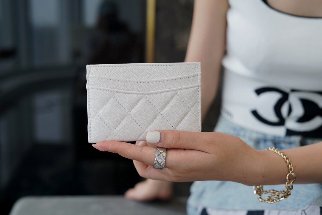Ch*el classic card holder white cowhide imported channel custom calfskin