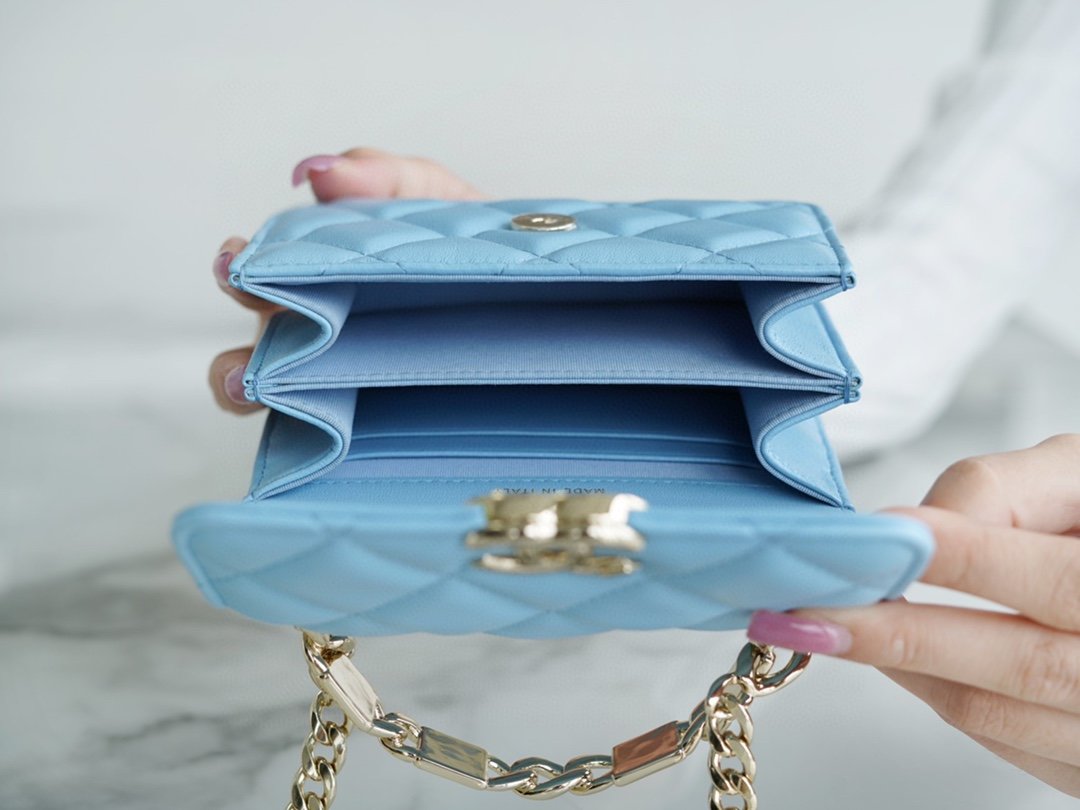 Ch*el enamel handle chain bag blue italy gr original lambskin
