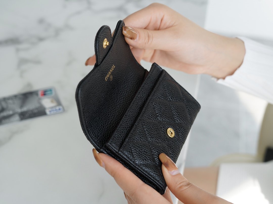 Ch*el classic card bag black gold imported from france original calfskin