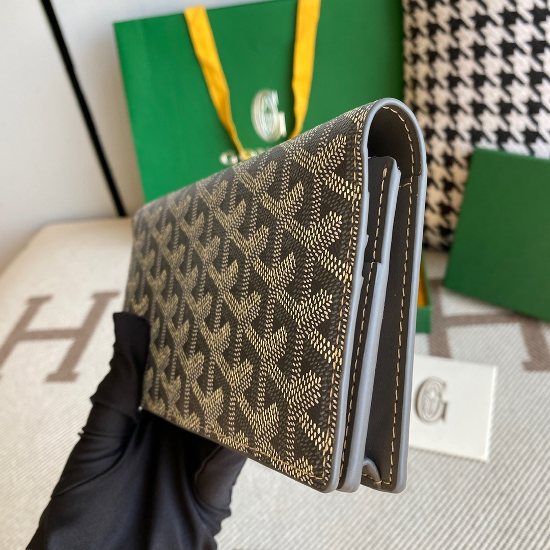 grey Go*ard richelieu wallet a long wallet that fastens with a snap fastener