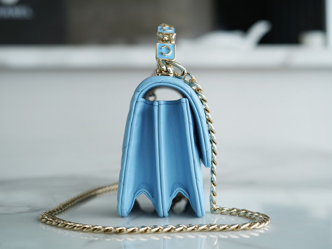 Ch*el enamel handle chain bag blue italy gr original lambskin