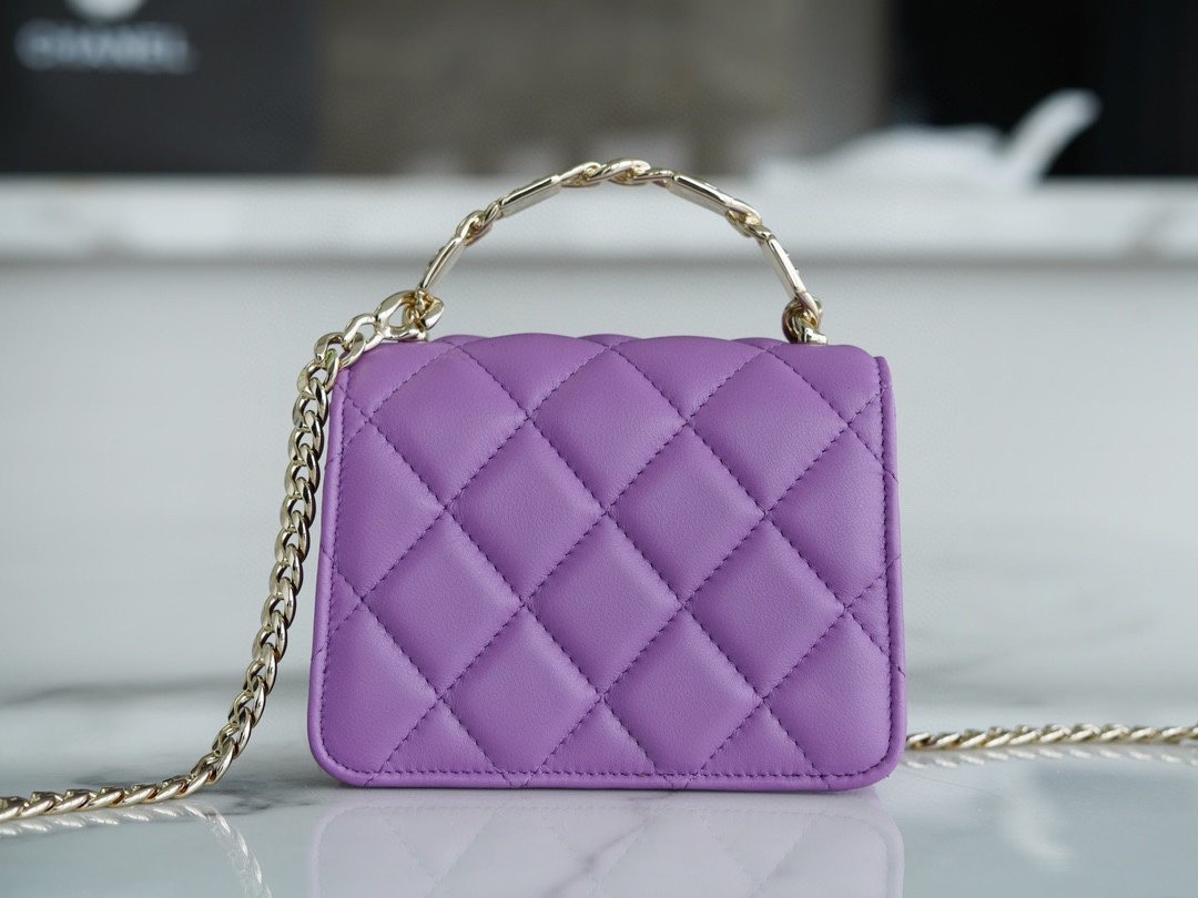 Ch*el enamel handle chain bag purple italy gr original lambskin