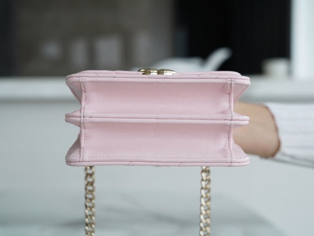 Ch*el enamel handle chain bag pink italy gr original lambskin
