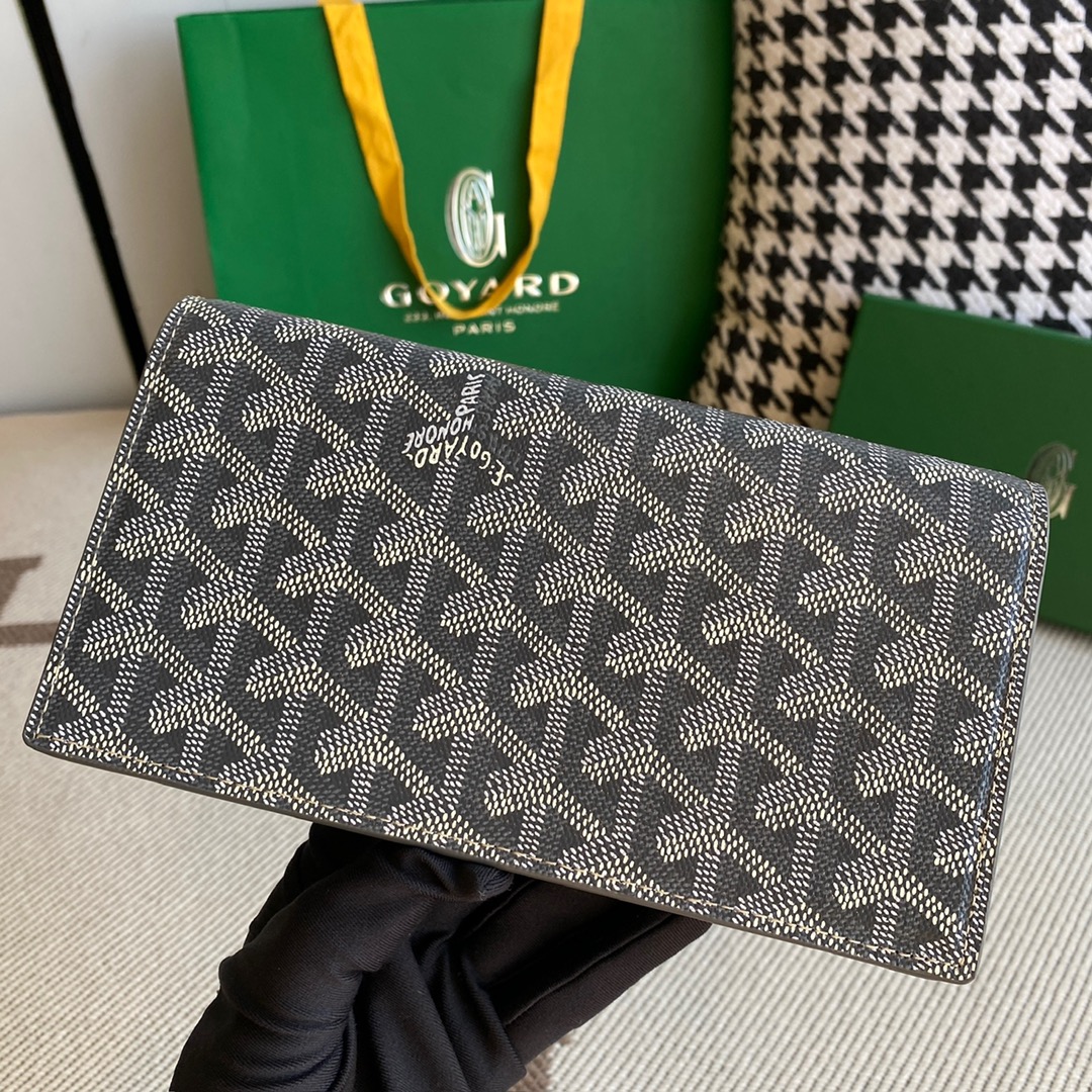 grey Go*ard richelieu wallet a long wallet that fastens with a snap fastener