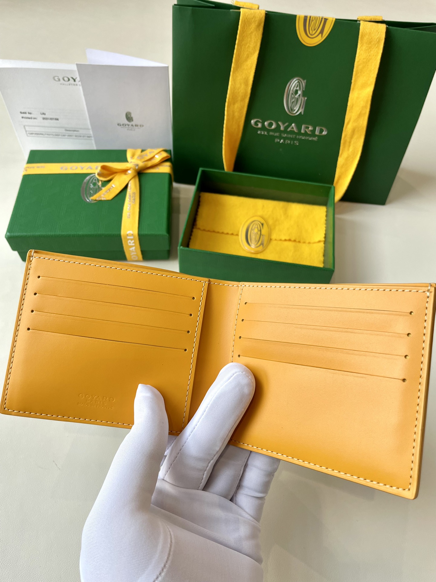 yellow Go*ard victoire wallet organising cards, papers and notes ,can be used in a bag