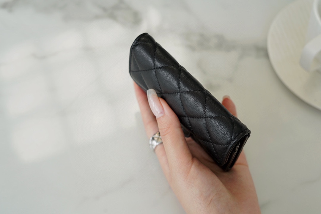 Ch*el clasicflap classic card holder (upgraded version) lambskin black gold