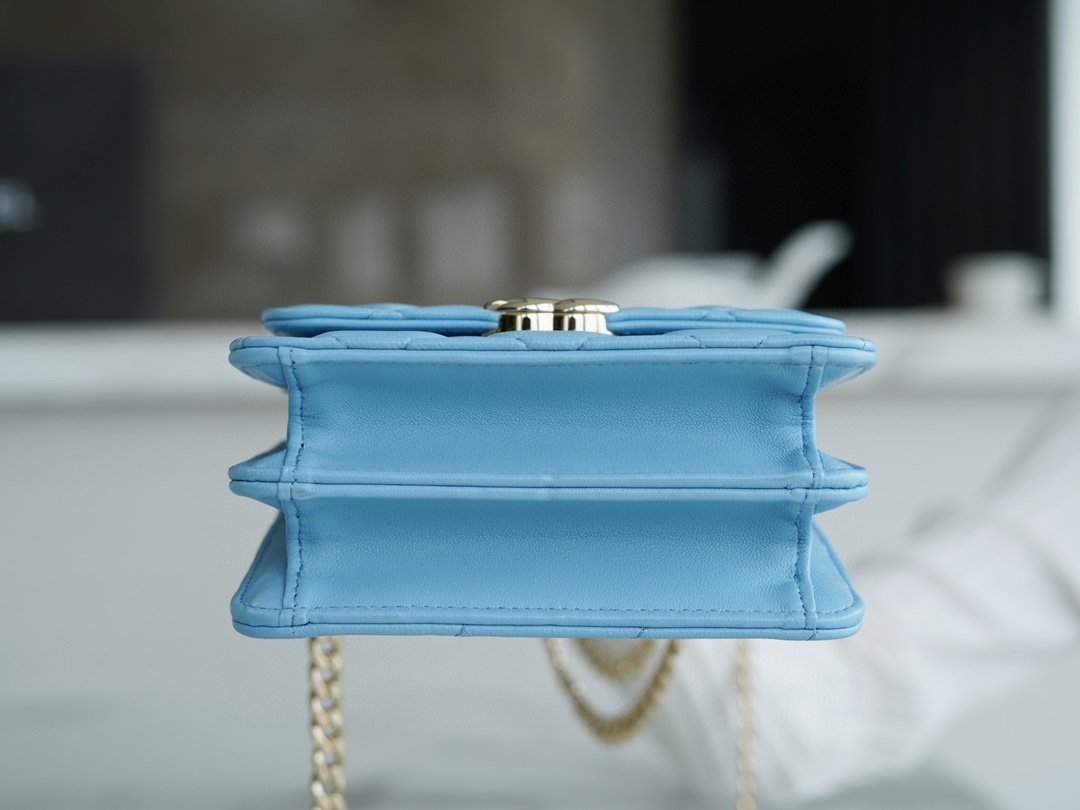 Ch*el enamel handle chain bag blue italy gr original lambskin