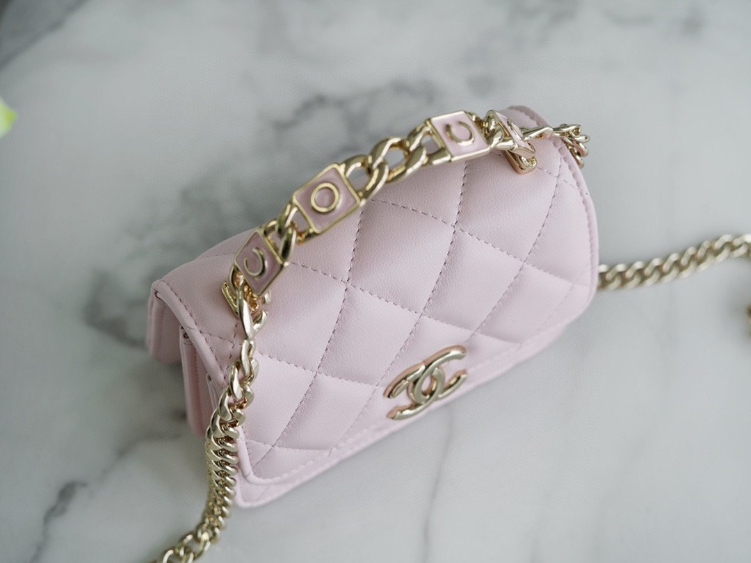 Ch*el enamel handle chain bag pink italy gr original lambskin