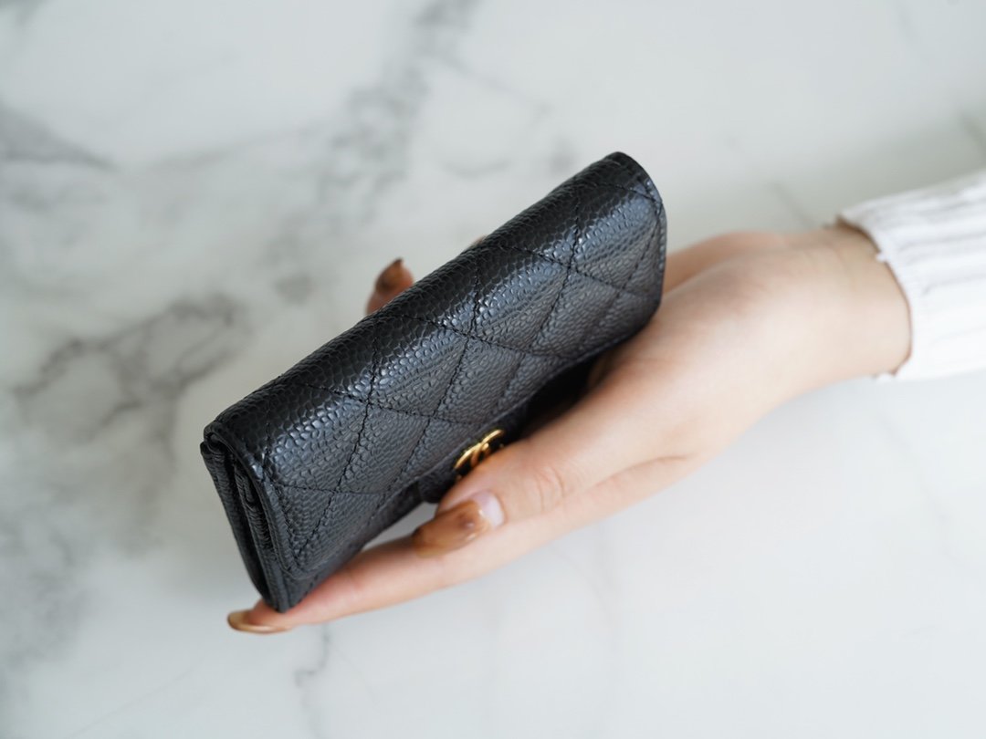 Ch*el classic card bag black gold imported from france original calfskin