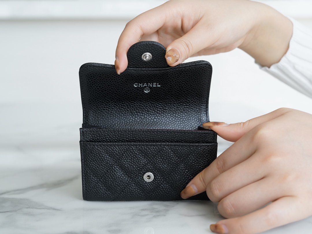 Ch*el classic card bag black silver imported from france original calfskin