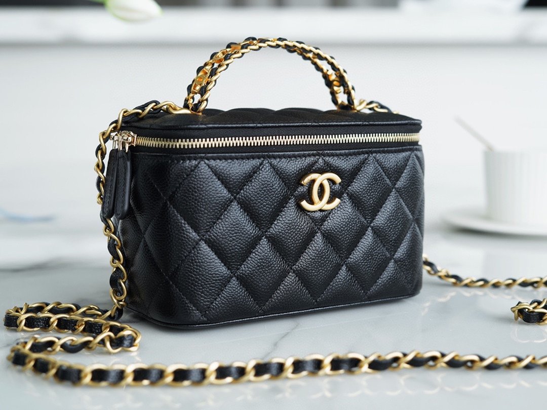 Ch*el spring and summer hollow handle long box black classic diamond and leather