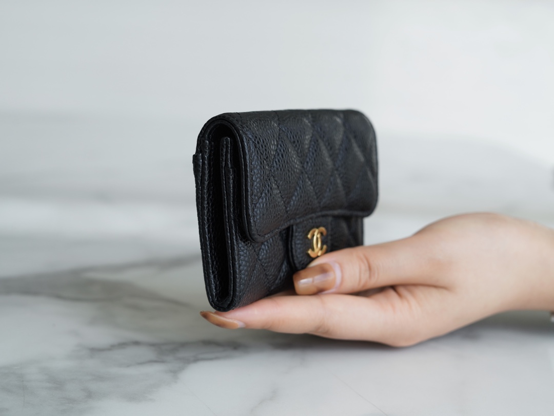 Ch*el classic card bag black gold made of imported original french calfskin