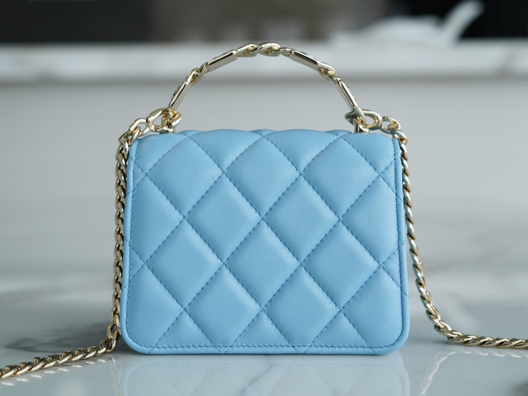 Ch*el enamel handle chain bag blue italy gr original lambskin