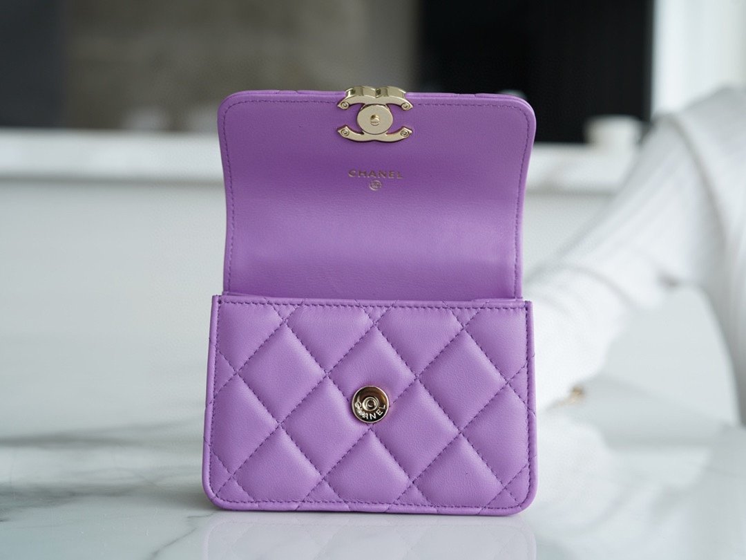 Ch*el enamel handle chain bag purple italy gr original lambskin