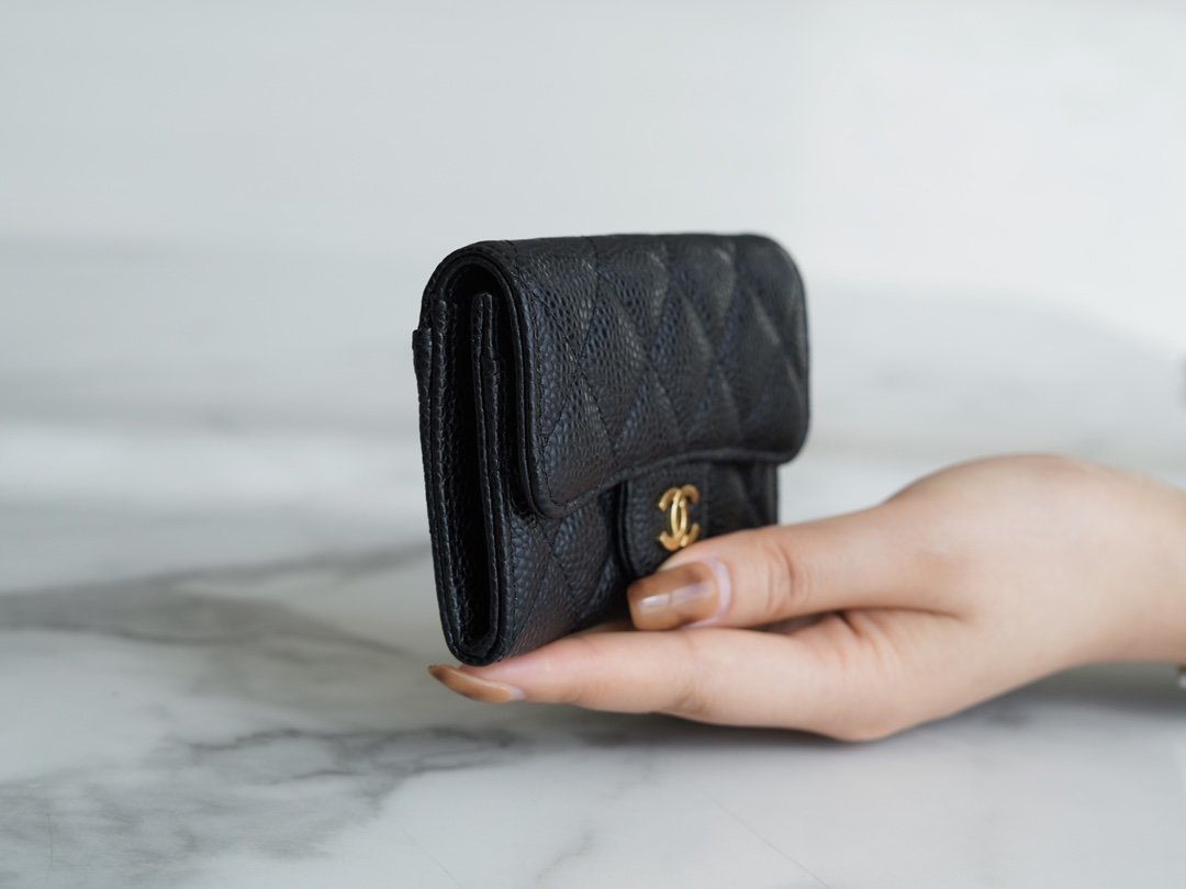 Ch*el classic card bag black gold imported from france original calfskin