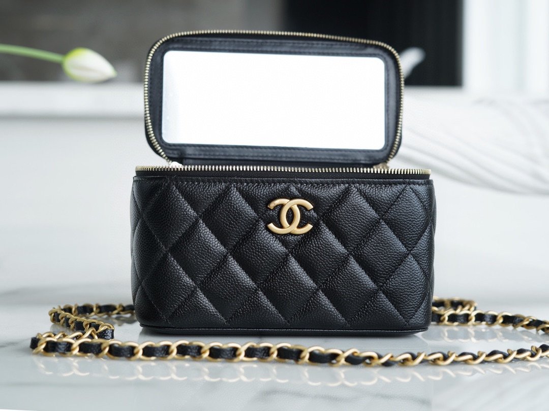 Ch*el spring and summer hollow handle long box black classic diamond and leather