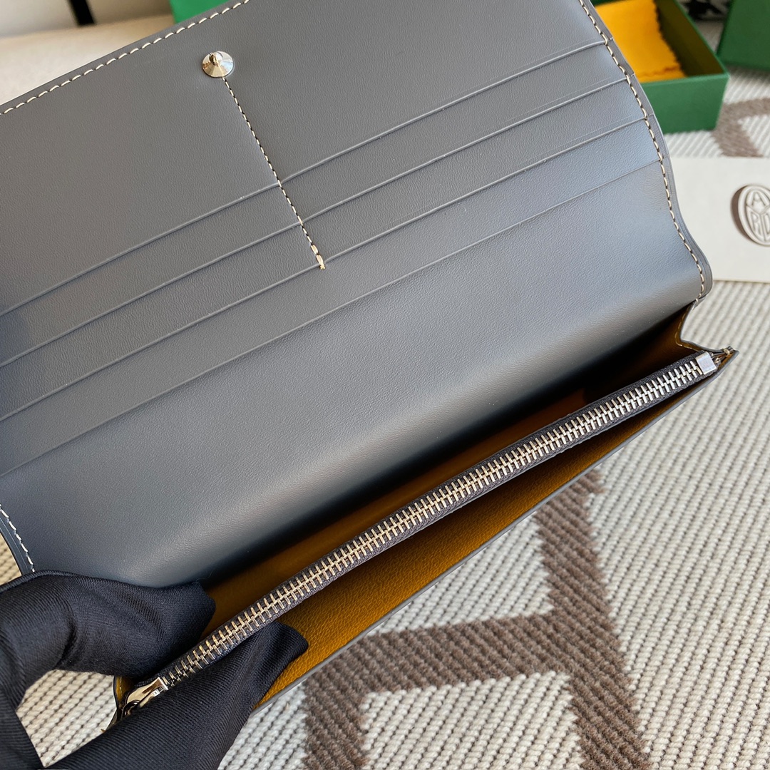 grey Go*ard richelieu wallet a long wallet that fastens with a snap fastener
