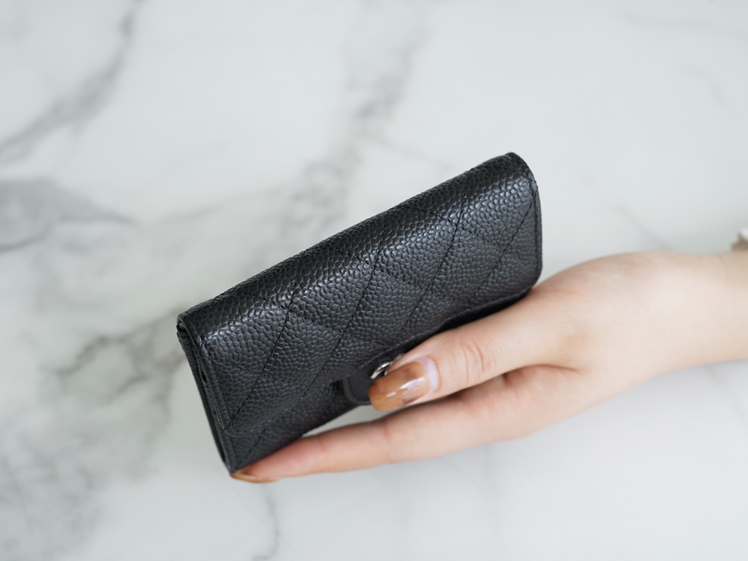 Ch*el classic card bag black silver imported from france origin calfskin