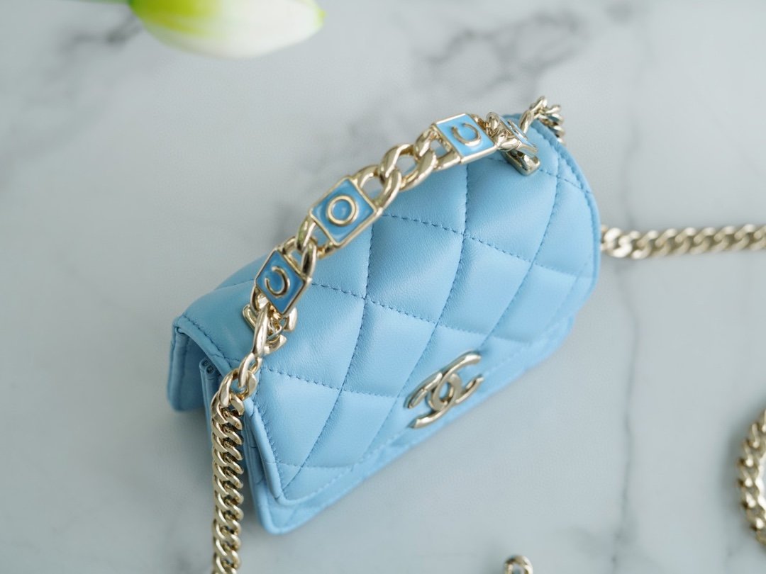 Ch*el enamel handle chain bag blue italy gr original lambskin