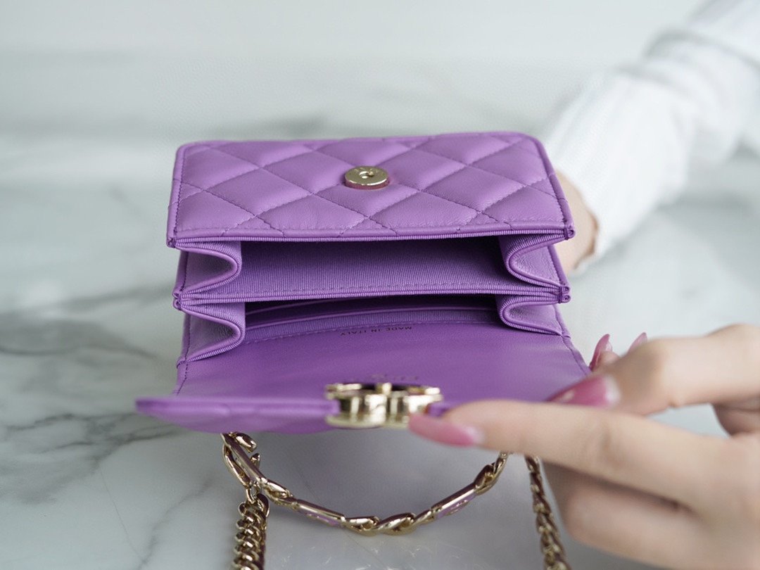 Ch*el enamel handle chain bag purple italy gr original lambskin